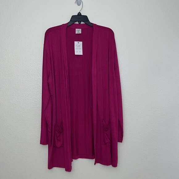 CIELO SOFT & SEXY WITH PERFECT STRETCH MERLOT RAYON OPEN FRONT LS CARDIGAN XL - Picture 2 of 11
